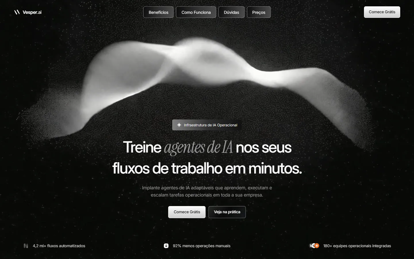 Página inicial do site Vesper.ai, criado pela Vectra Digital